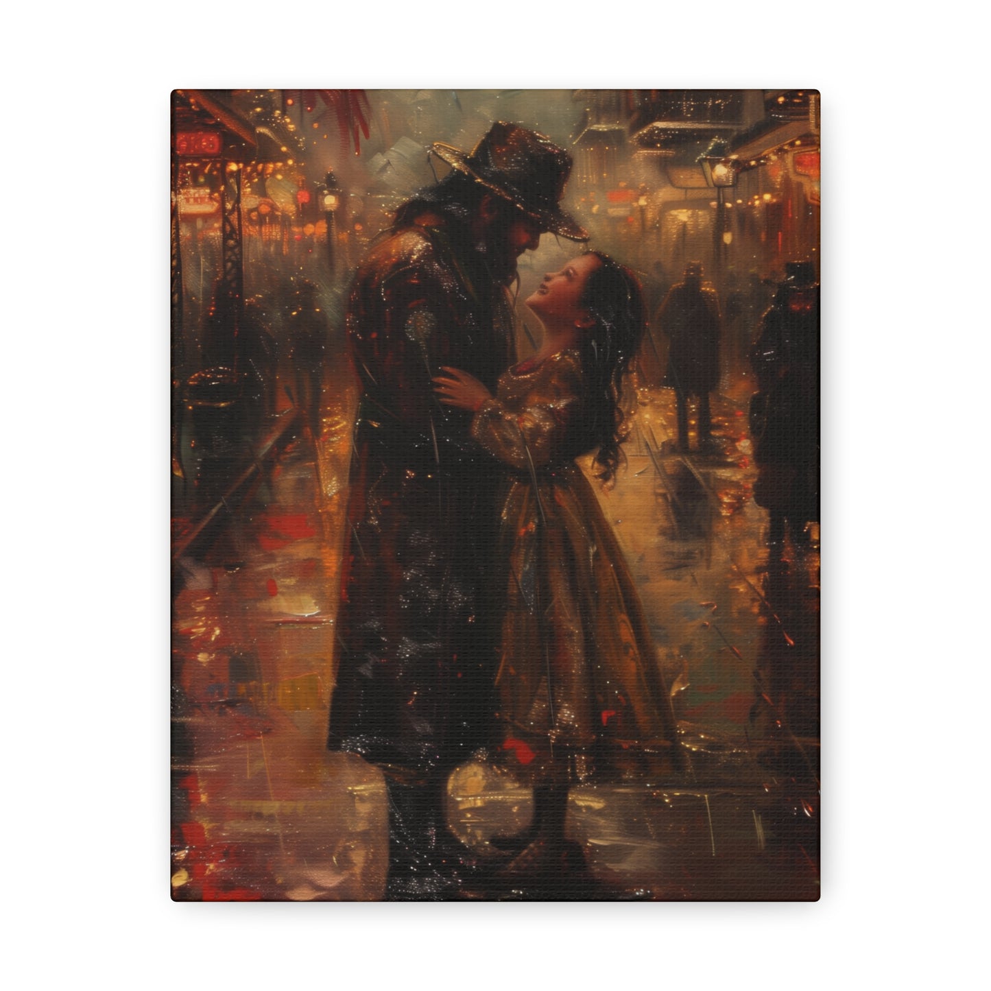 Father and Daughter Dancing on the Street - Rembrandt Style Digital Oil Painting Canvas Gallery Wraps