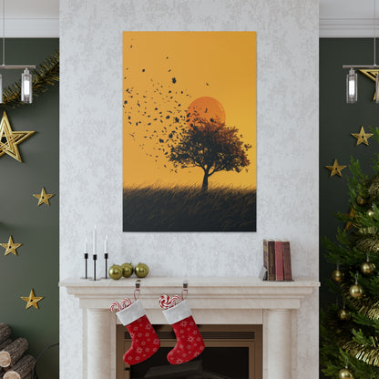 Leafless Tree in a Golden Sunset Digital Illustration Canvas Gallery Wraps