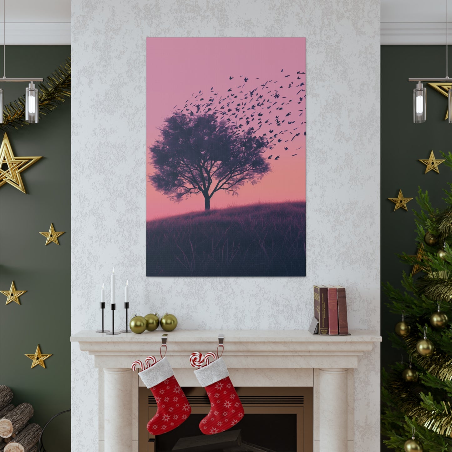 Tree in a Purple Sunset Digital Illustration Canvas Gallery Wraps