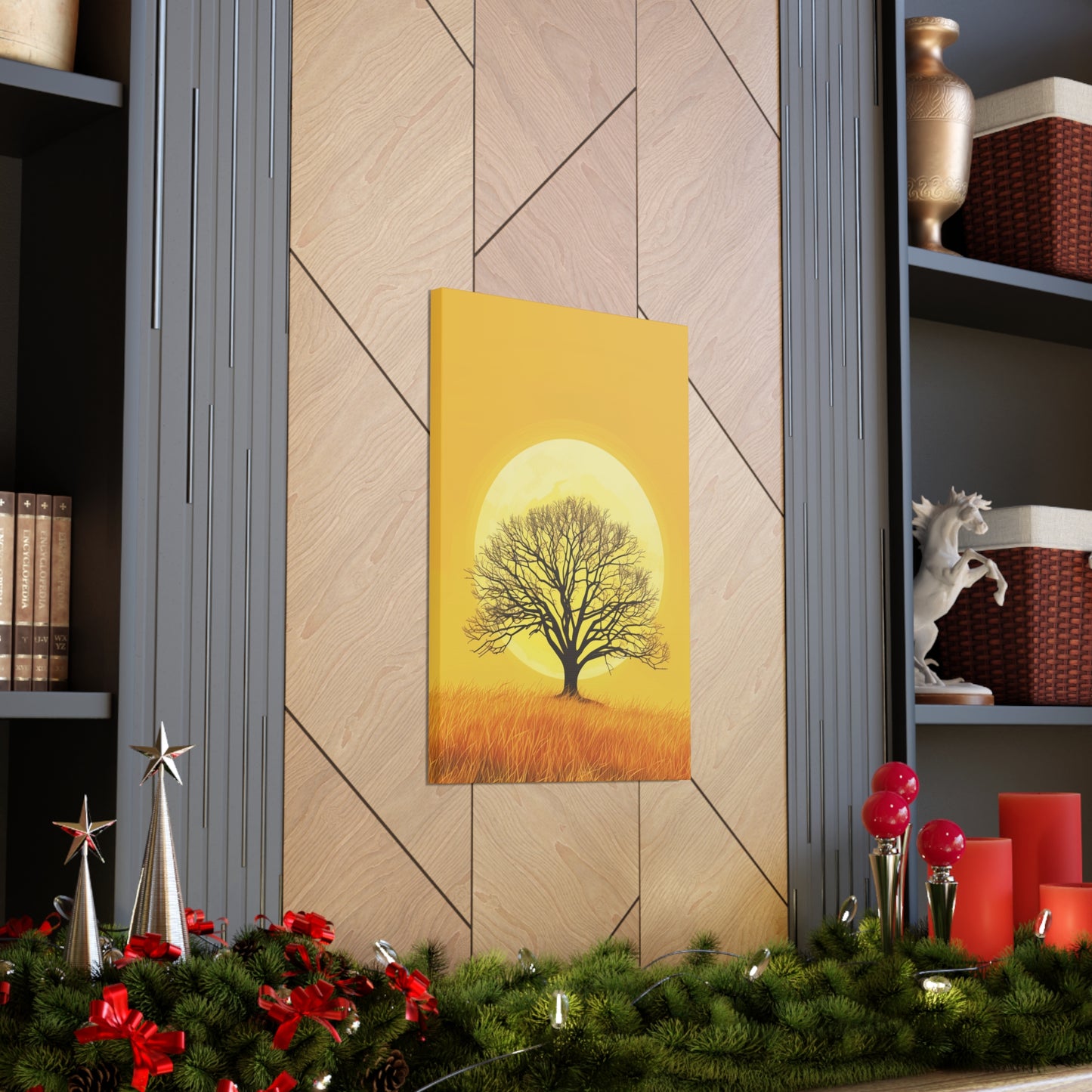 A Leafless Tree in a Golden Evening Digital illustration Canvas Gallery Wraps