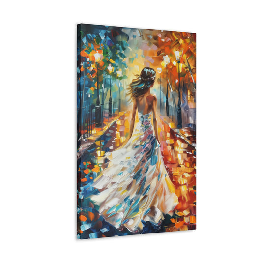 bride walking in the street - Leonid Afremov Style Digital Print Canvas Gallery Wraps