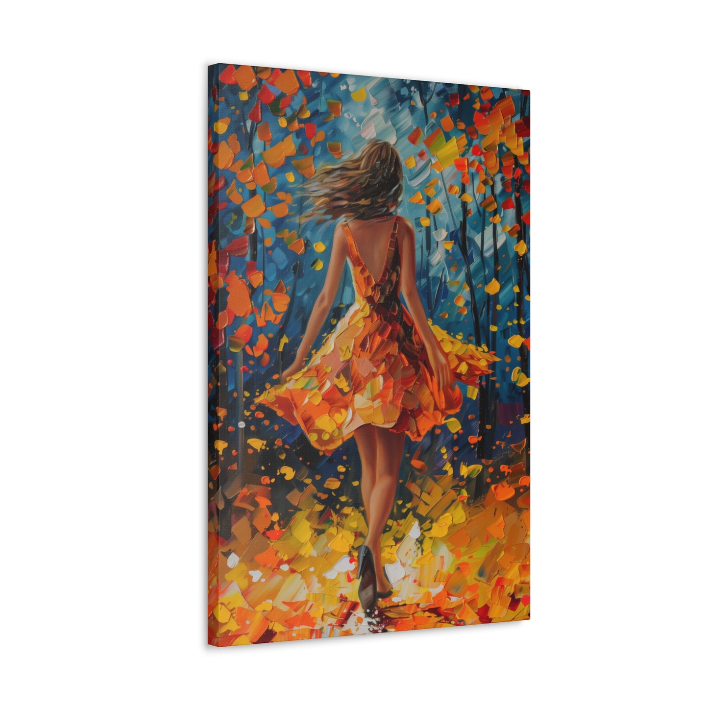 Girl with yellow dress in autumn forest - Leonid Afremov Style Digital Print Canvas Gallery Wraps