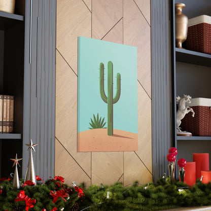 Saguaro Cactus in Desert - Illustration Canvas Gallery Wraps