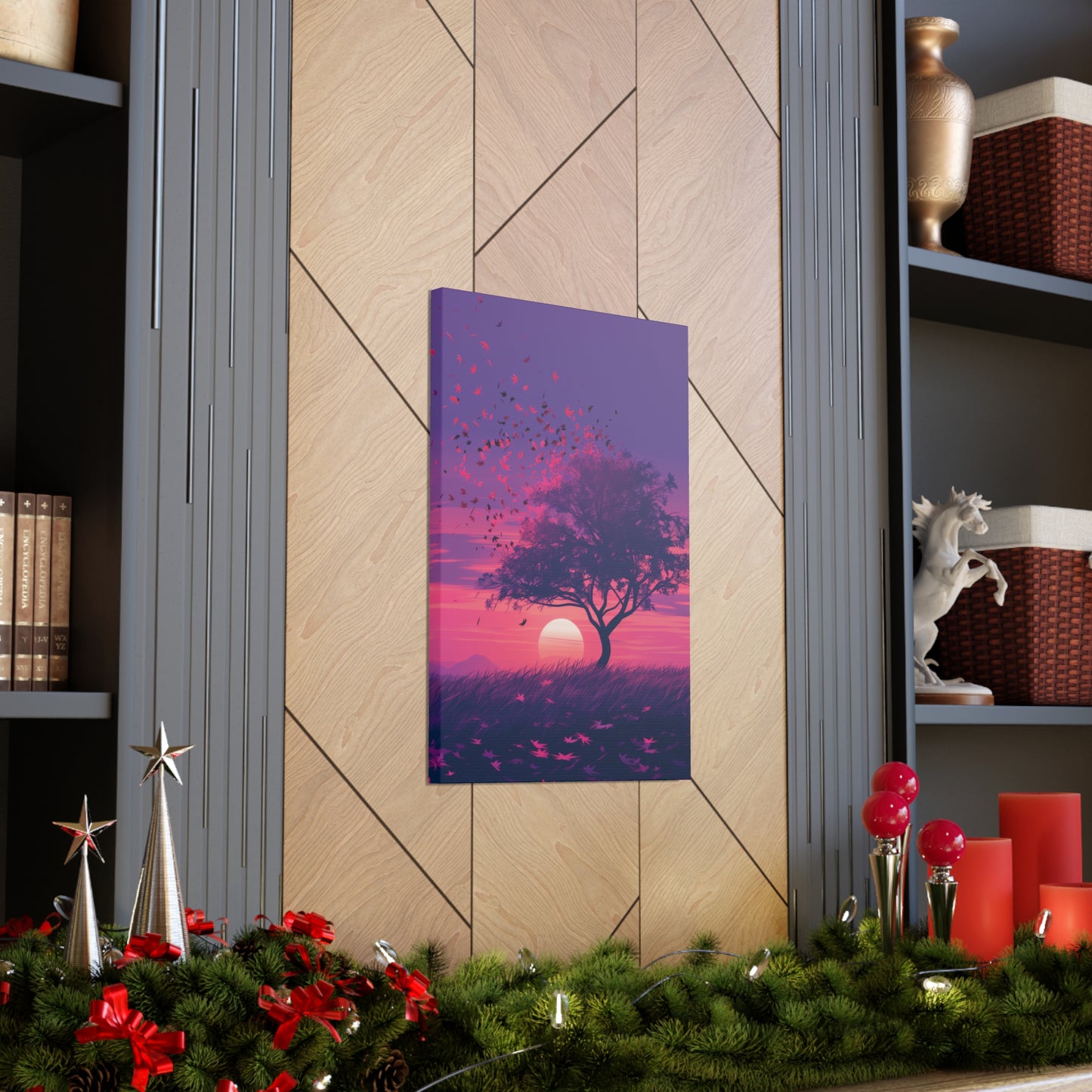 Tree in a Purple Sunset Digital Illustration Canvas Gallery Wraps