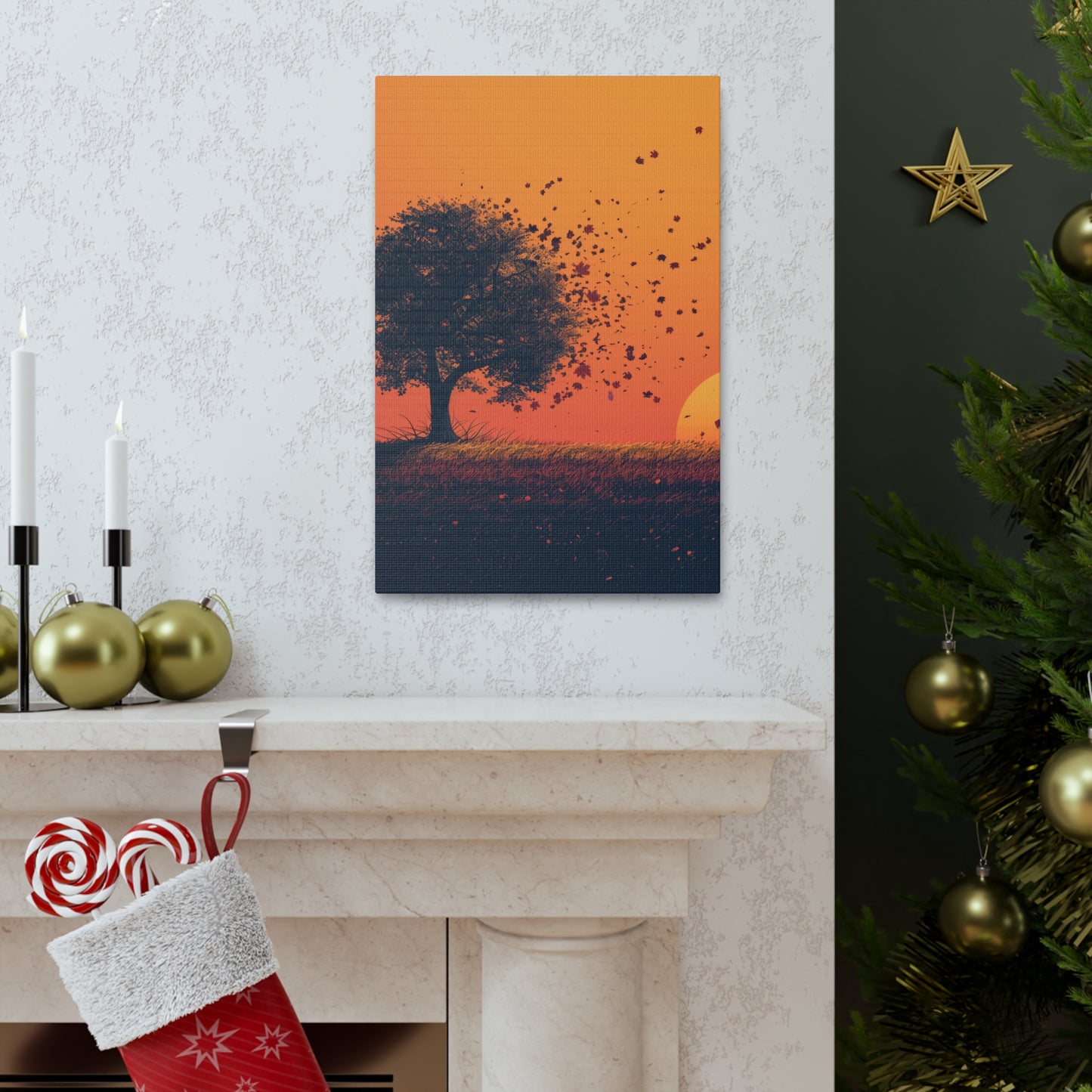 Tree in a Golden Sunset Digital Illustration Canvas Gallery Wraps