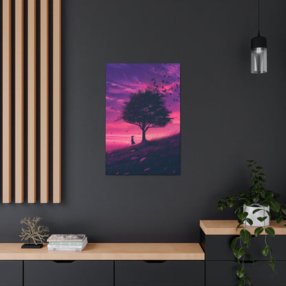 Tree in a Purple Sunset Digital Illustration Canvas Gallery Wraps