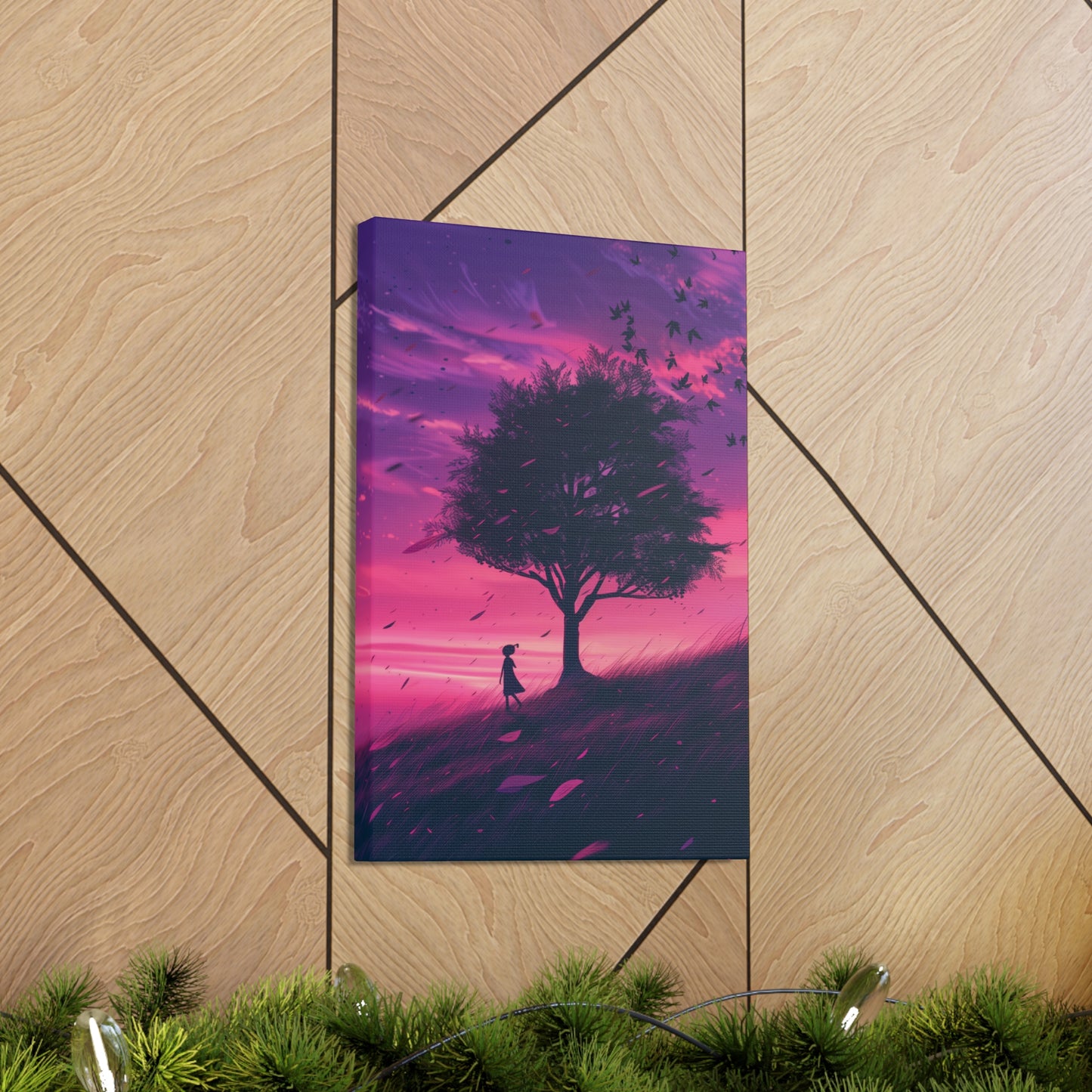 Tree in a Purple Sunset Digital Illustration Canvas Gallery Wraps