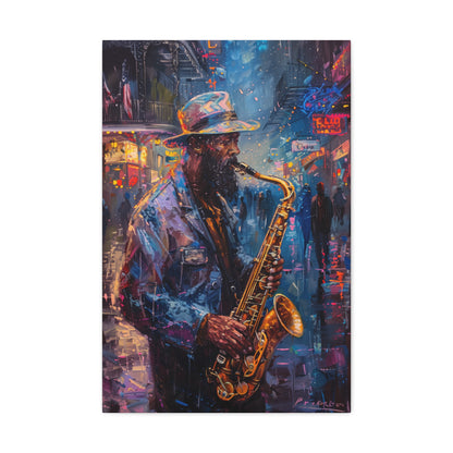 Man Playing Horn on the Street - Rembrandt Style Digital Oil Painting Canvas Gallery Wraps