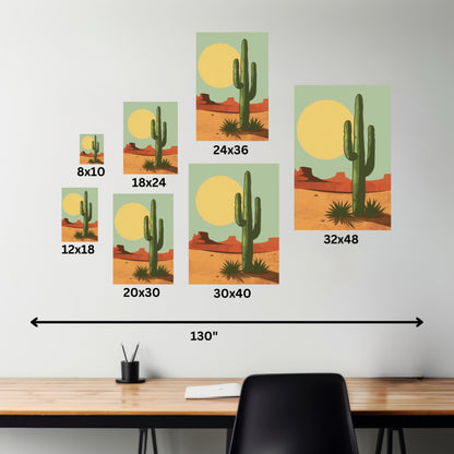 Saguaro Cactus in Desert - Illustration Canvas Gallery Wraps