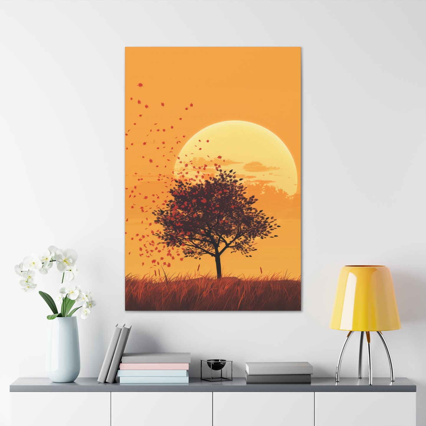 Tree in a Golden Sunset Digital Illustration Canvas Gallery Wraps