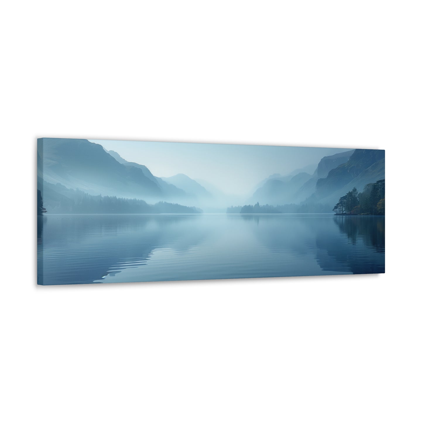 Lake Landscape with Mountains - Morning Mist Panorama Canvas Gallery Wraps