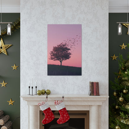 Tree in a Purple Sunset Digital Illustration Canvas Gallery Wraps