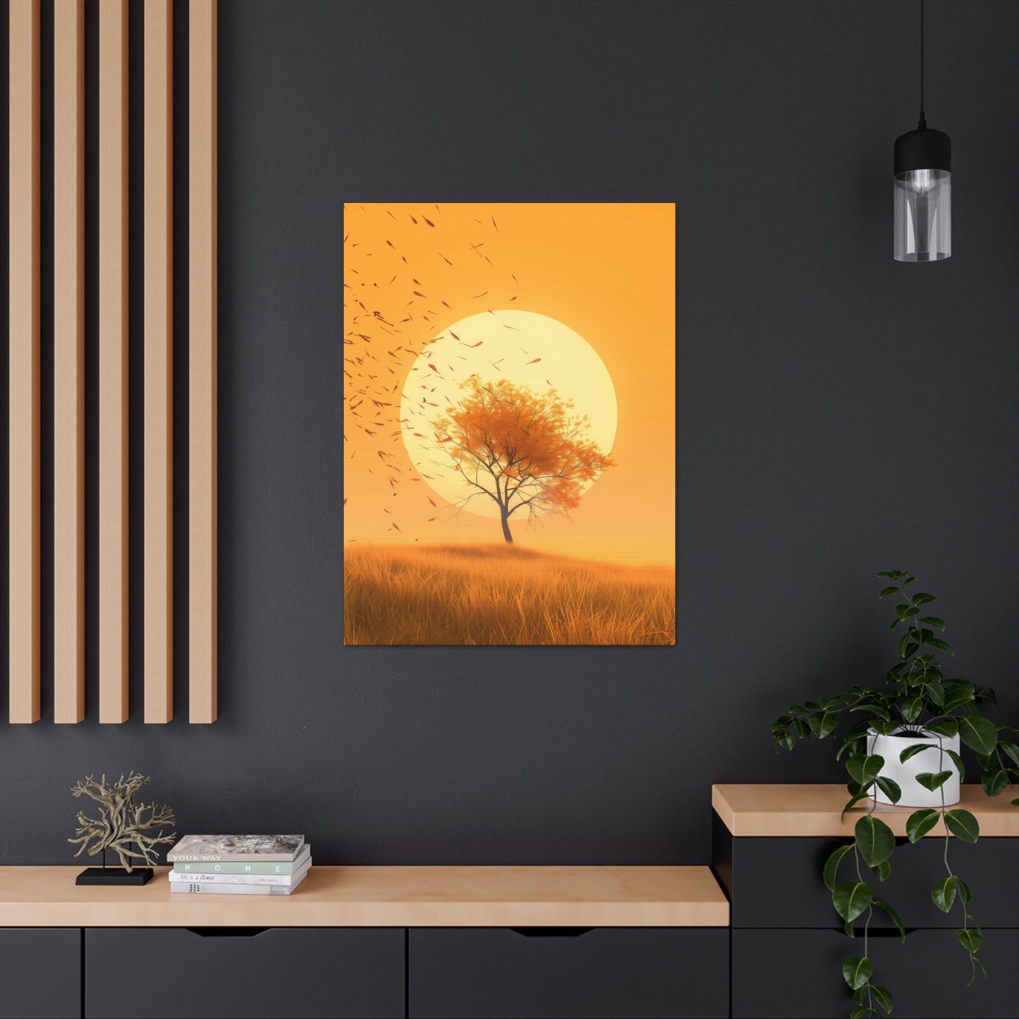 Tree in a Golden Sunset Digital Illustration Canvas Gallery Wraps