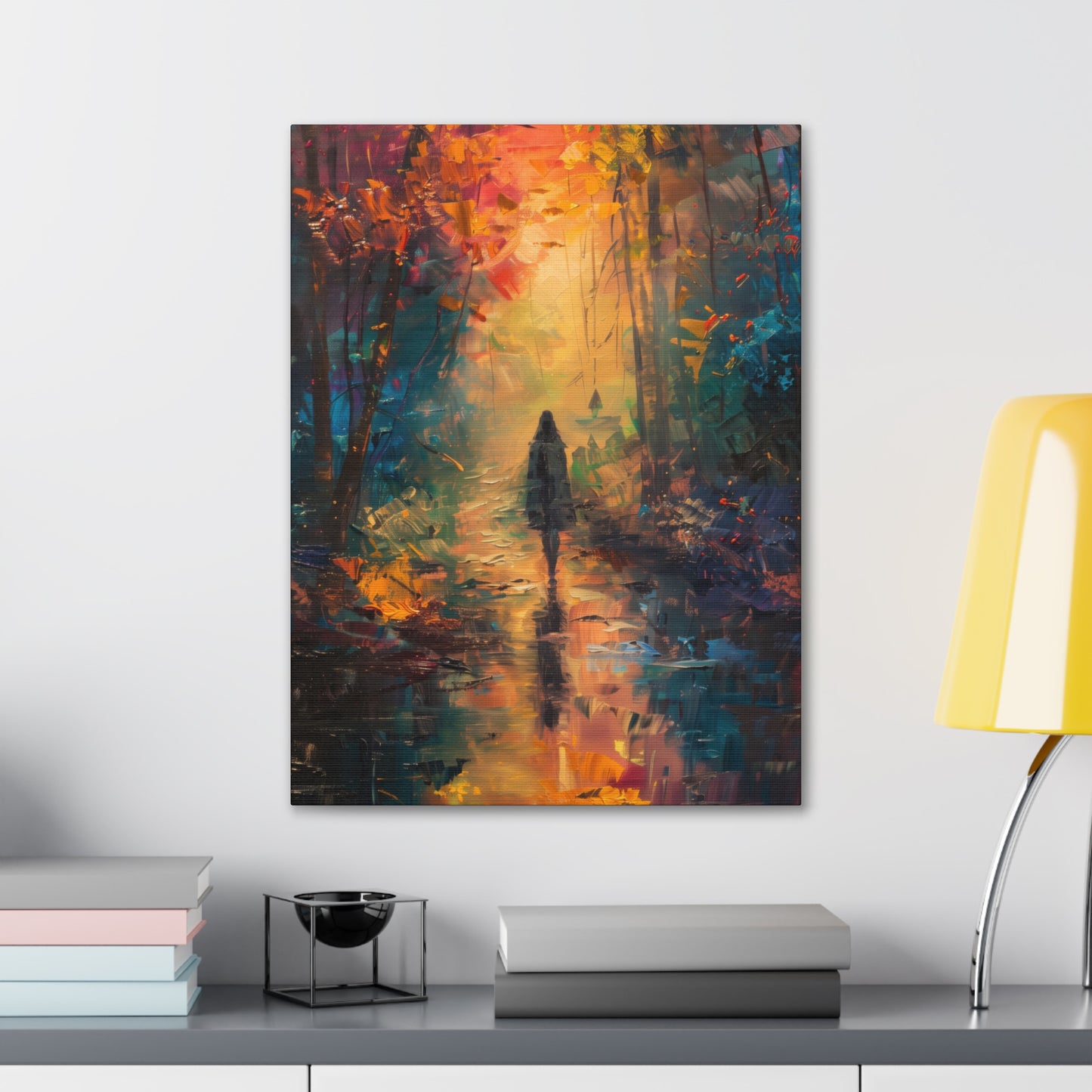 a girl walking through countryside forest Digital Oil Painting Print Canvas Gallery Wraps