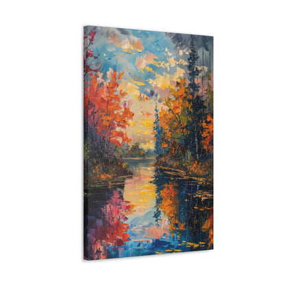 Pond in a Autumn Forest - Claude Monet Style Digital Print Canvas Gallery Wraps