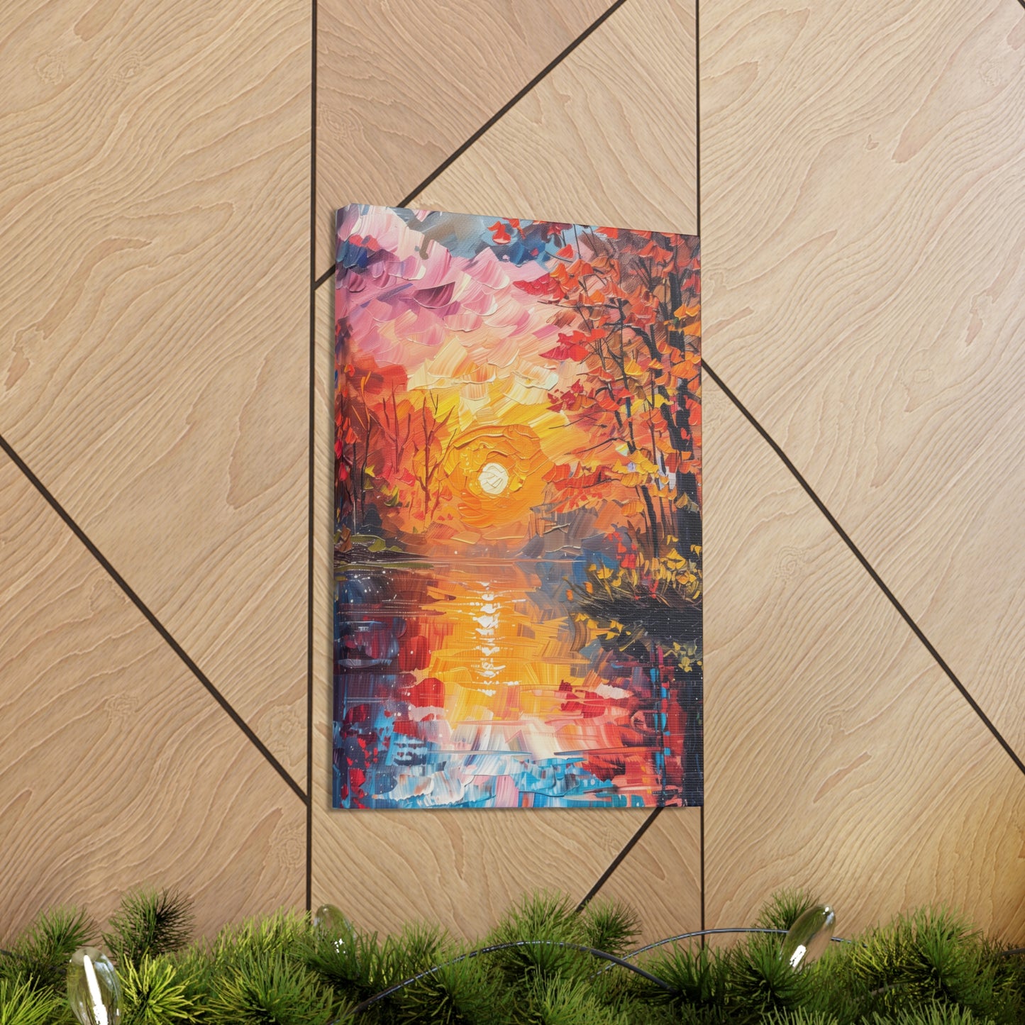 Pond in a Autumn Forest - Claude Monet Style Digital Print Canvas Gallery Wraps