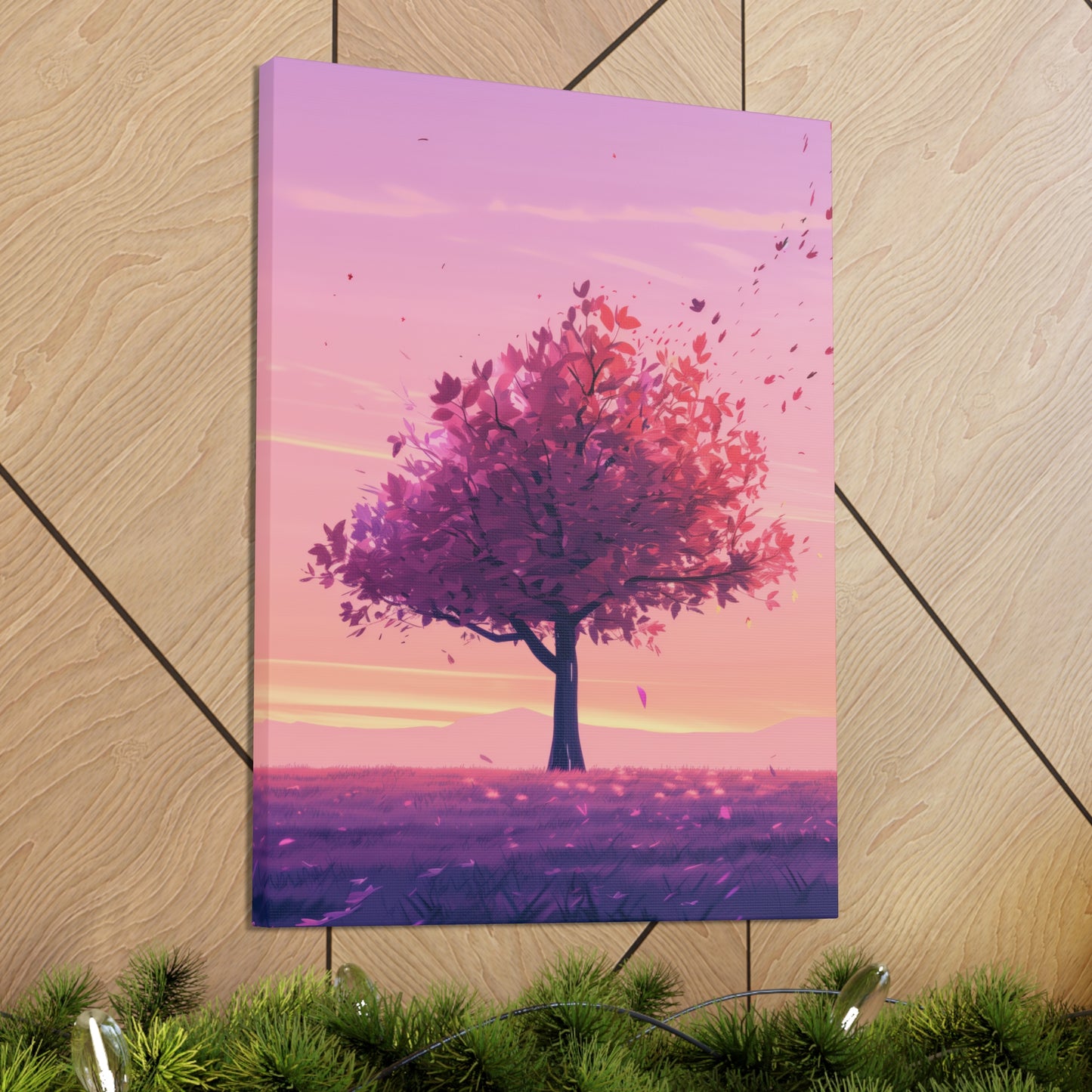 Tree in a Purple Sunset Digital Illustration Canvas Gallery Wraps