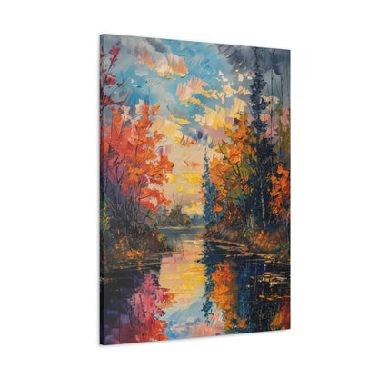 Pond in a Autumn Forest - Claude Monet Style Digital Print Canvas Gallery Wraps