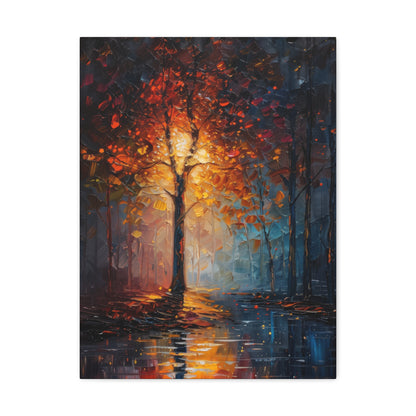 magical tree by the river in the forest - Leonid Afremov Style Digital Print Canvas Gallery Wraps