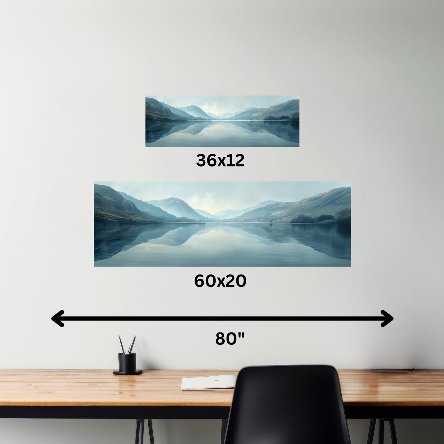 Lake Landscape with Mountains - Morning Mist Panorama Canvas Gallery Wraps