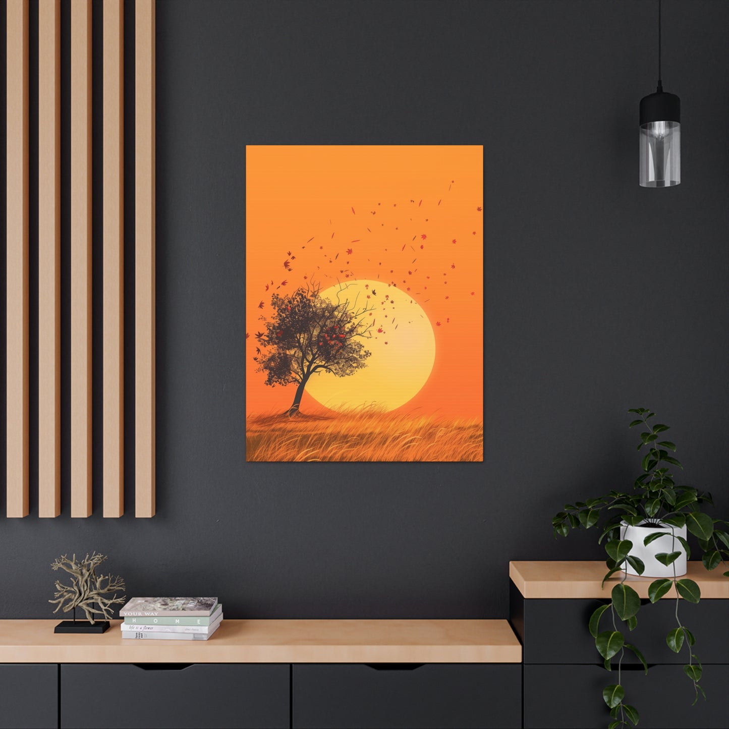 Tree in a Golden Sunset Digital Illustration Canvas Gallery Wraps