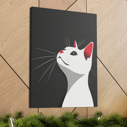 White Cat in Black Background Digital Illustration Canvas Gallery Wraps