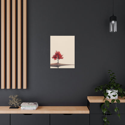 Lone Tree with Red Leaves - Portrait Illustration Canvas Gallery Wraps