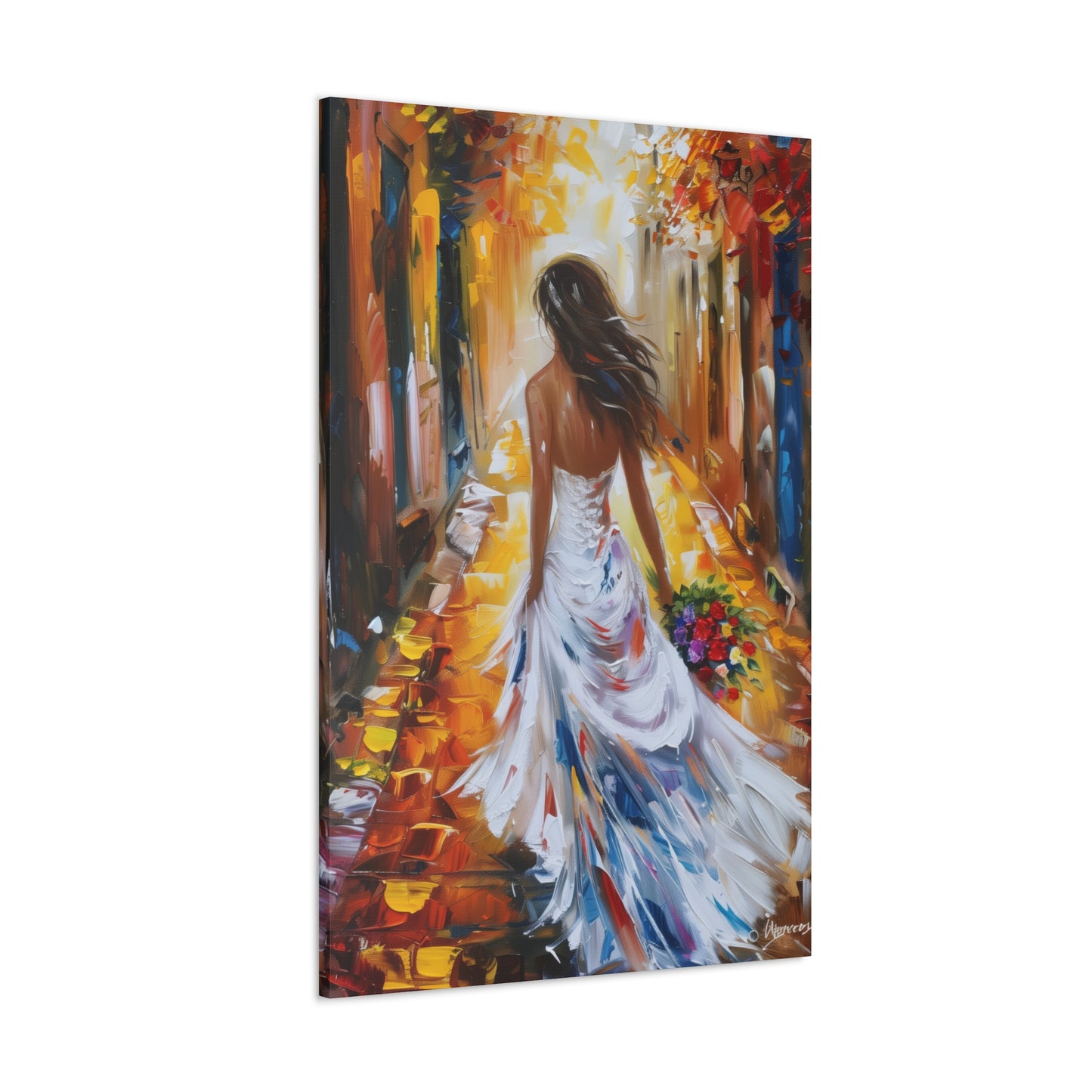 bride walking in the street - Leonid Afremov Style Digital Print Canvas Gallery Wraps