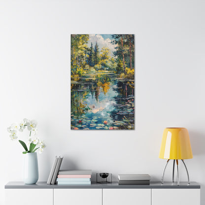 Pond in a Forest - Claude Monet Style Digital Print Canvas Gallery Wraps