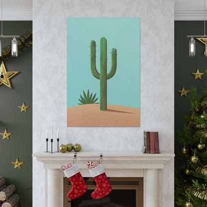 Saguaro Cactus in Desert - Illustration Canvas Gallery Wraps