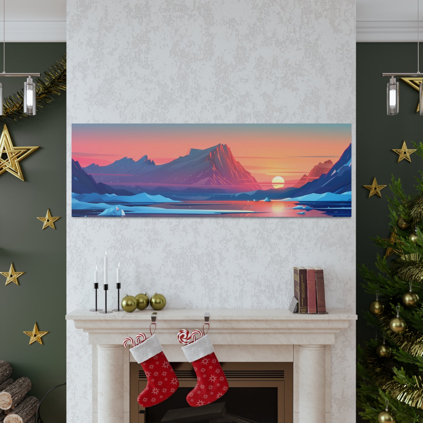 Sunset in Antarctica - Landscape Illustration Panorama Canvas Gallery Wraps