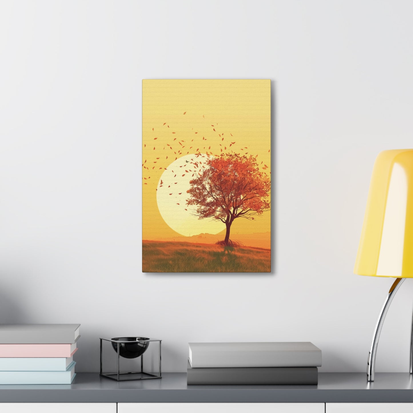 Red Tree in a Golden Sunset Digital Illustration Canvas Gallery Wraps