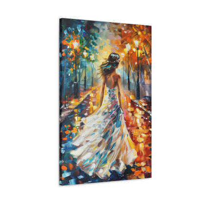 bride walking in the street - Leonid Afremov Style Digital Print Canvas Gallery Wraps