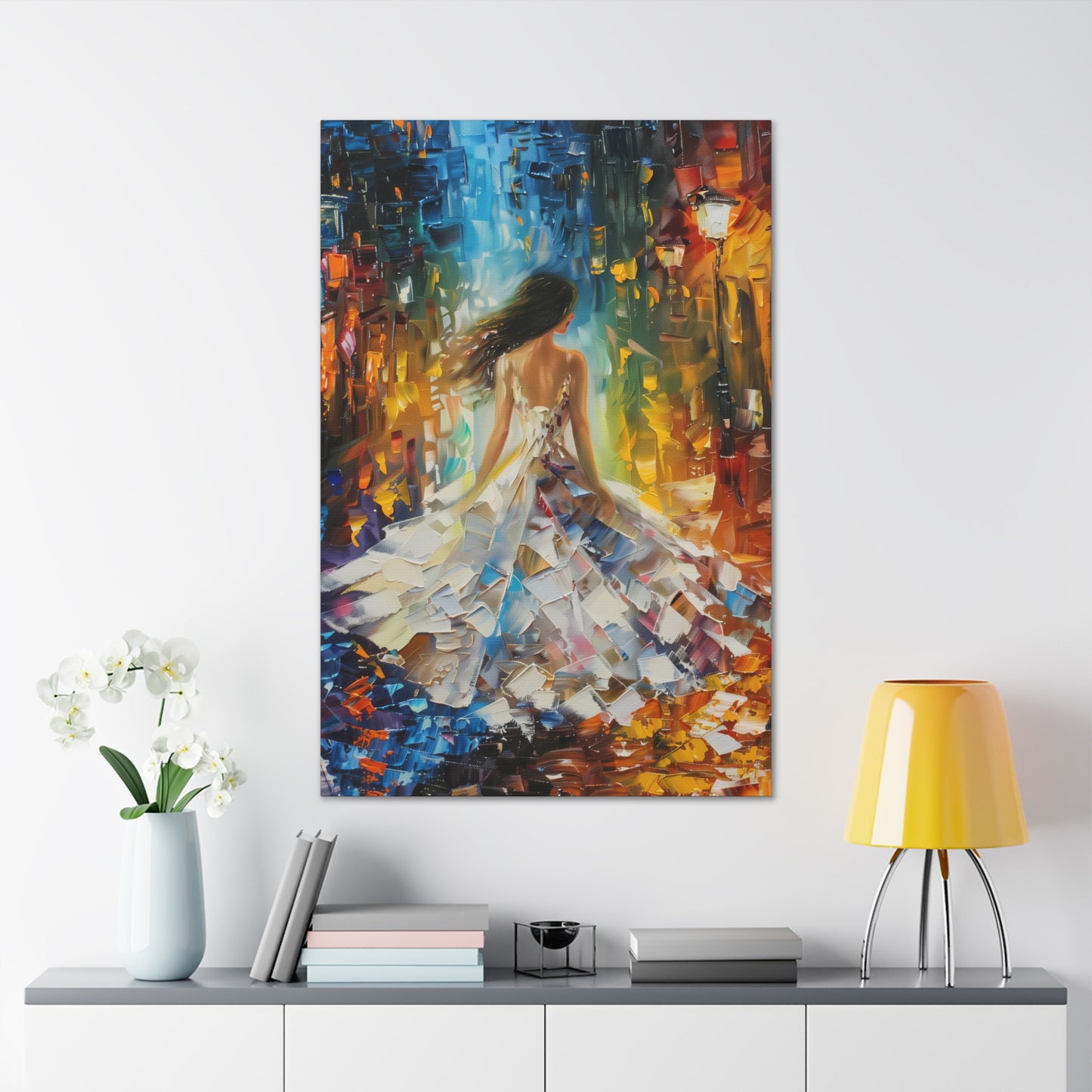 Bride walking in the streets - Leonid Afremov Style Digital Print Canvas Gallery Wraps