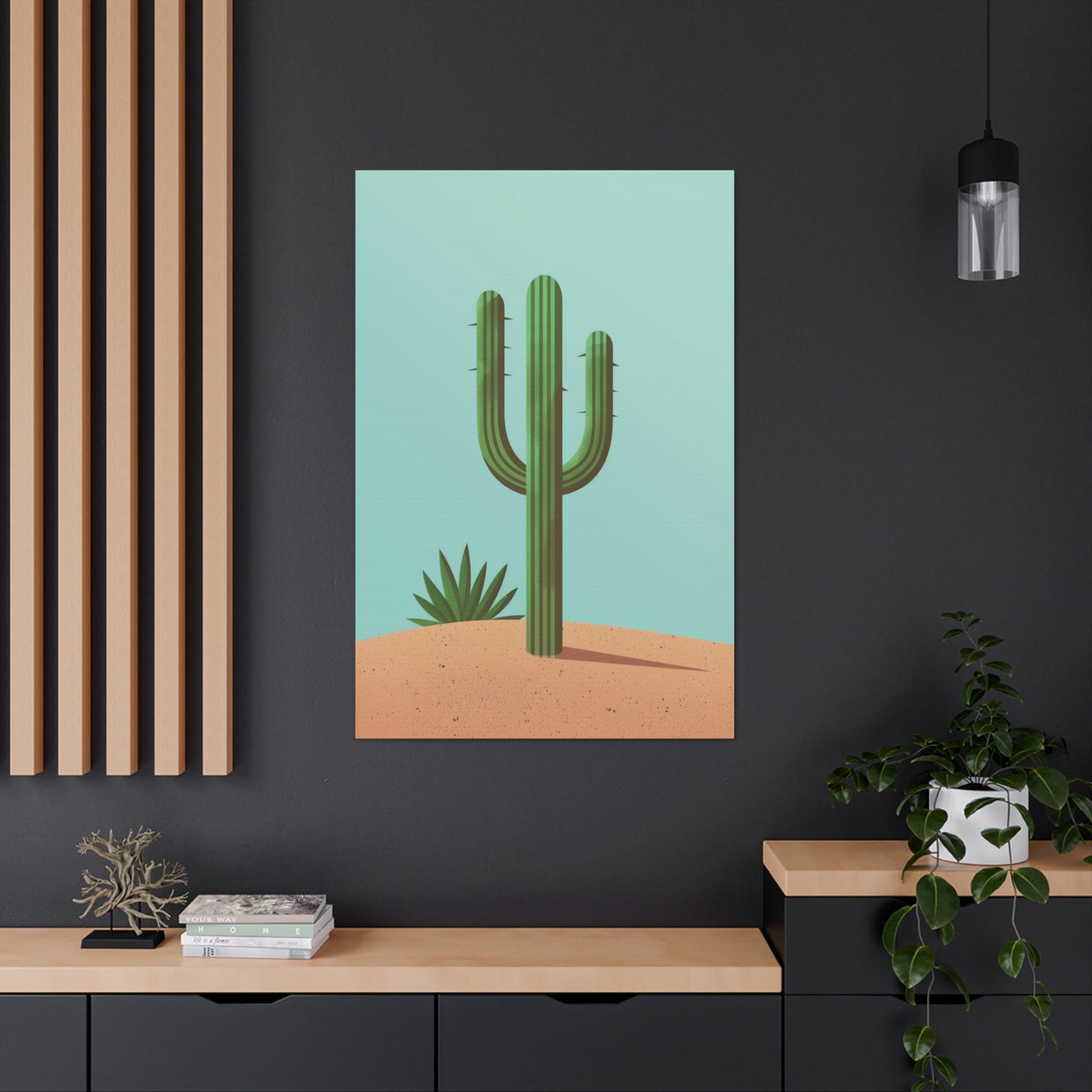 Saguaro Cactus in Desert - Illustration Canvas Gallery Wraps