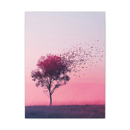 Tree in a Purple Sunset Digital Illustration Canvas Gallery Wraps