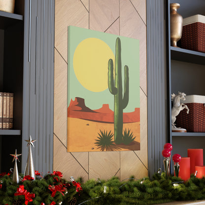 Saguaro Cactus in Desert - Illustration Canvas Gallery Wraps