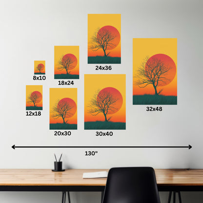 leafless tree in a Golden Sunset Digital Illustration Canvas Gallery Wraps