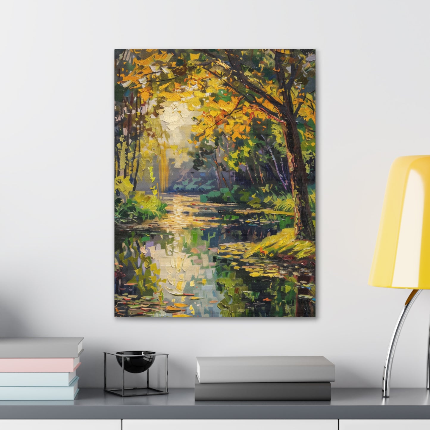 River in a Forest - Claude Monet Style Digital Print Canvas Gallery Wraps