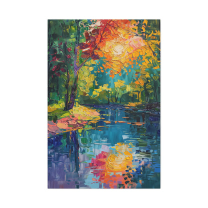 River in a Autumn Forest - Claude Monet Style Digital Print Canvas Gallery Wraps