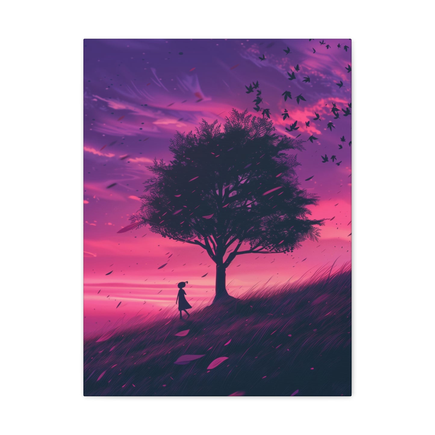 Tree in a Purple Sunset Digital Illustration Canvas Gallery Wraps