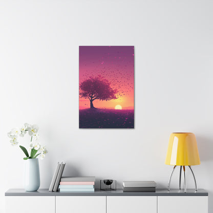 Tree in a Purple Sunset Digital Illustration Canvas Gallery Wraps