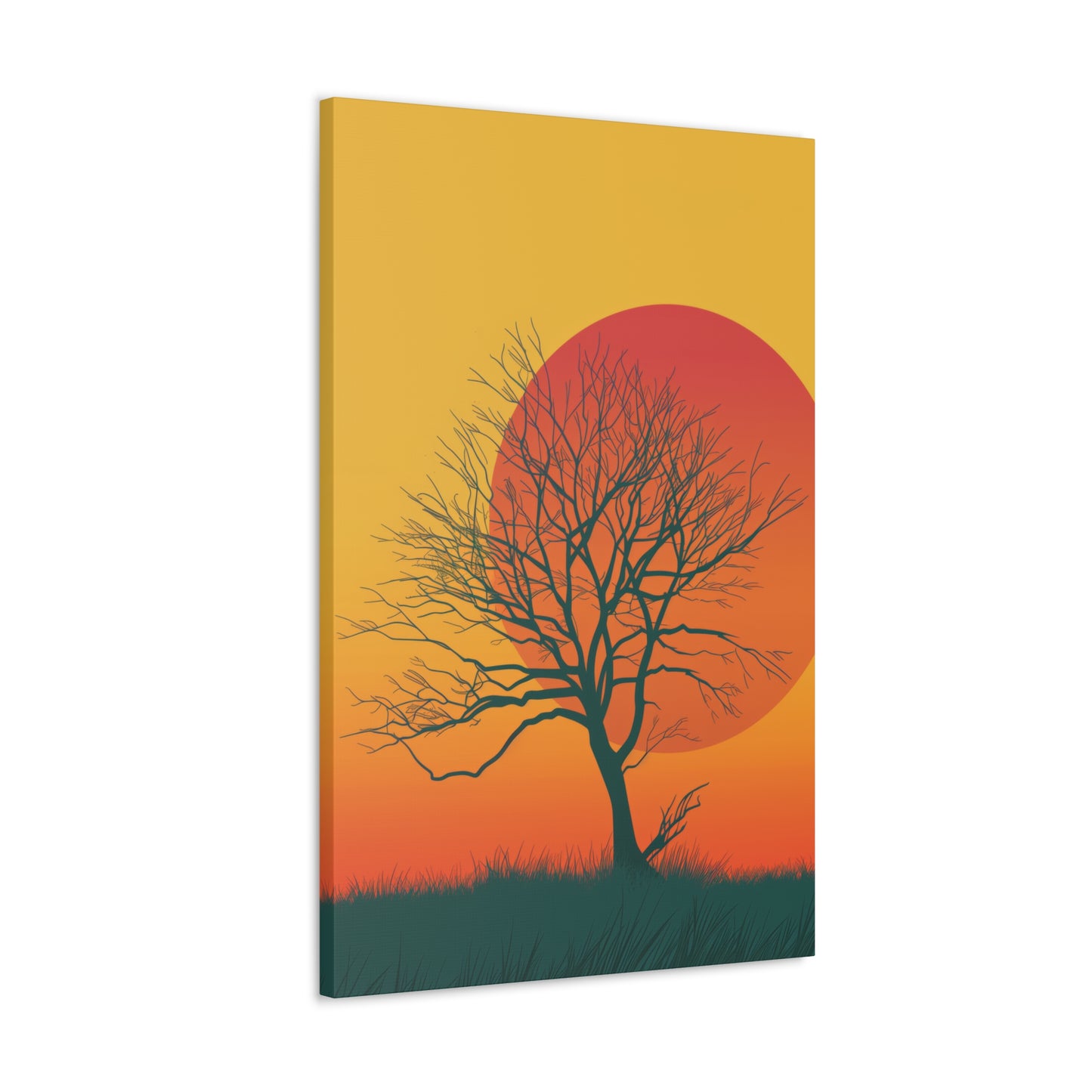 leafless tree in a Golden Sunset Digital Illustration Canvas Gallery Wraps