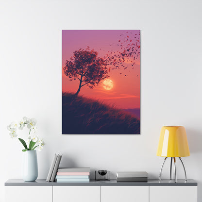 Tree in a Purple Sunset Digital Illustration Canvas Gallery Wraps