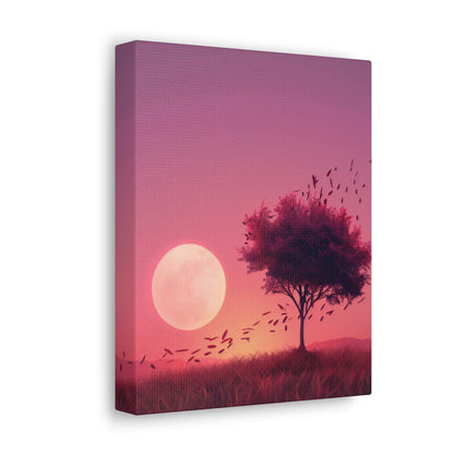 Tree in a Purple Sunset Digital Illustration Canvas Gallery Wraps