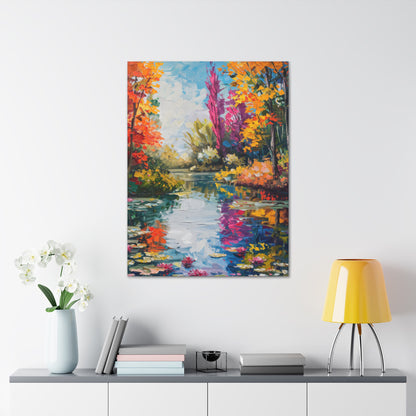 Pond in a Autumn Forest - Claude Monet Style Digital Print Canvas Gallery Wraps