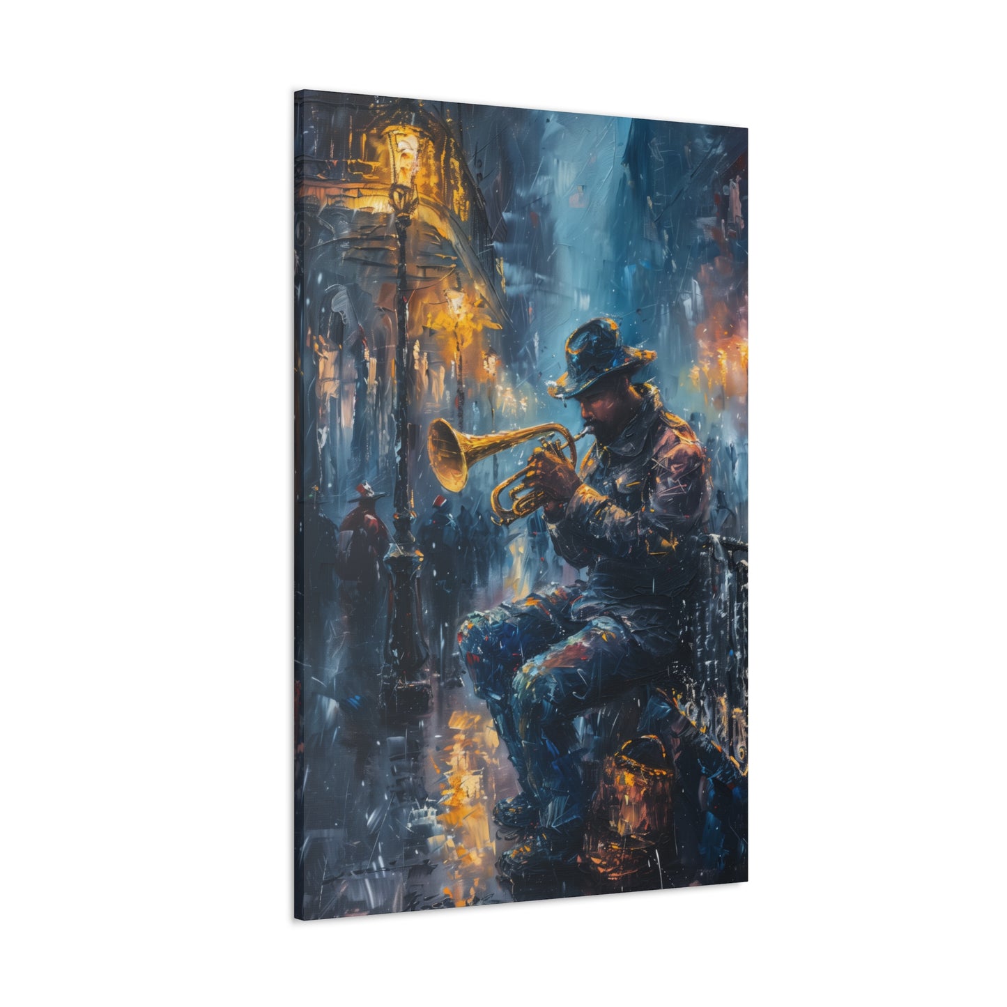 Man Playing Horn on the Street - Rembrandt Style Digital Oil Painting Canvas Gallery Wraps