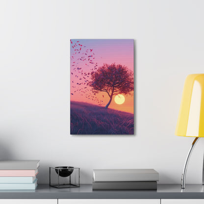 Leaves Carried by Wind from a Tree - Illustration Canvas Gallery Wraps