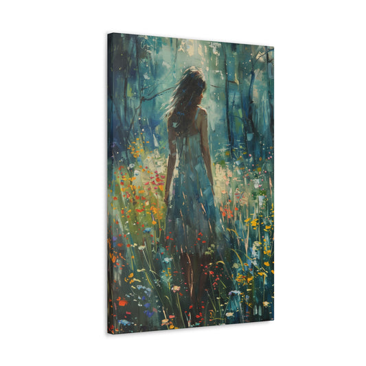 a girl looking into a forest Digital Oil Painting Print Canvas Gallery Wraps