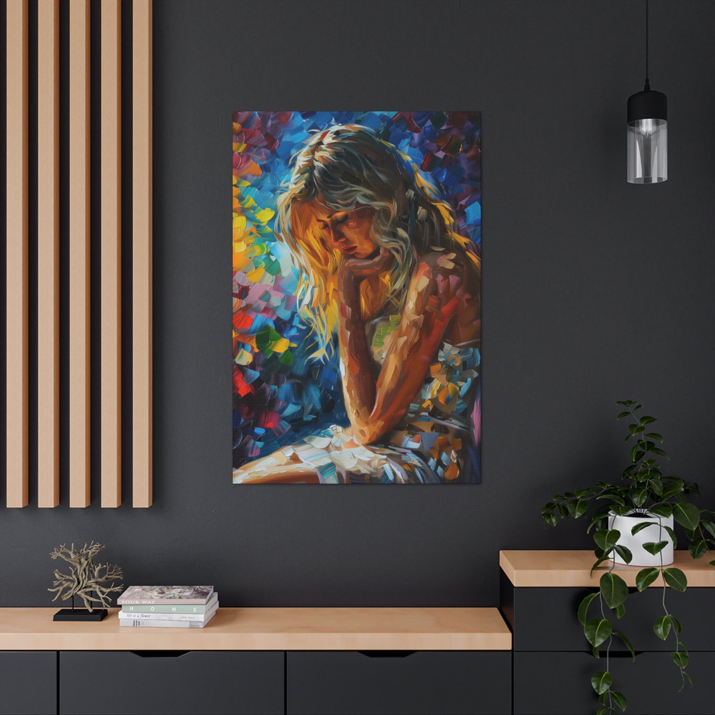 Cute Girl - Leonid Afremov Style Digital Oil Painting Canvas Gallery Wraps